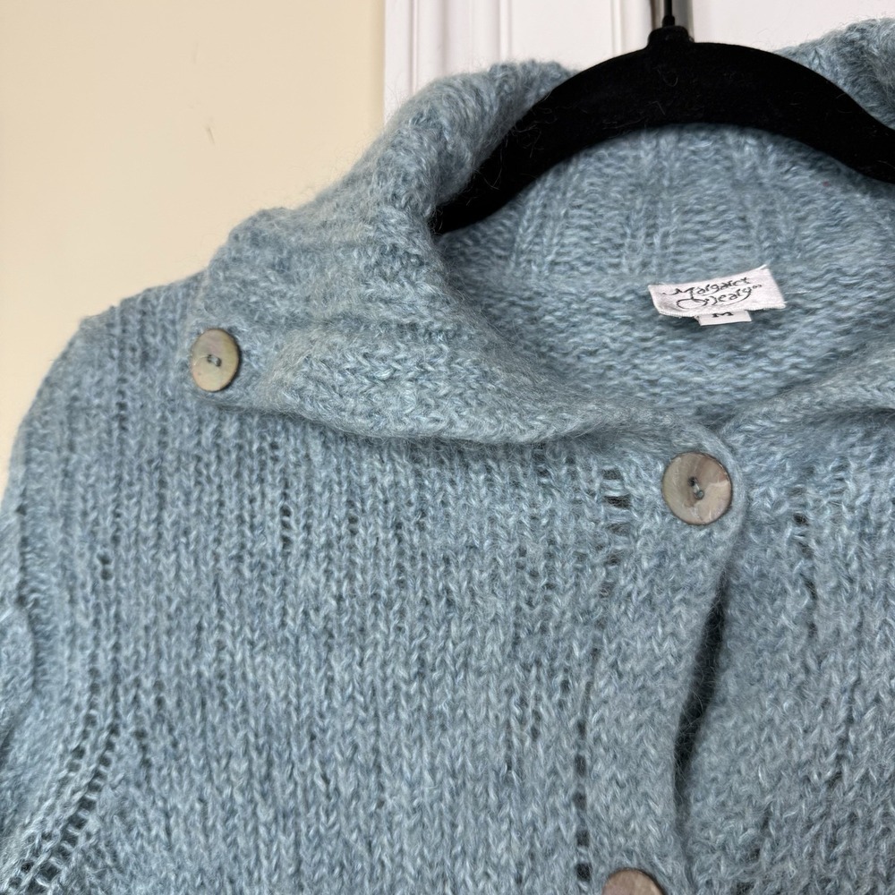 Margaret O'Leary Mohair Blend Cardigan Sweater Womens Medium Blue Abalone Button - Picture 5 of 9